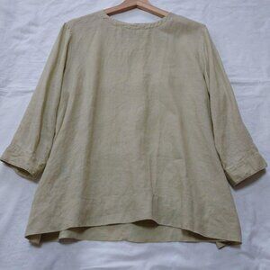 Cagey Linen Blouse 3/4 Sleeves Shirt Size L